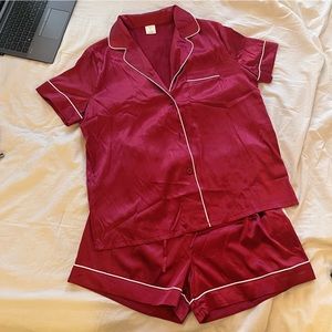 Satin Red Pajamas Loungewear Set Size Medium NWOT